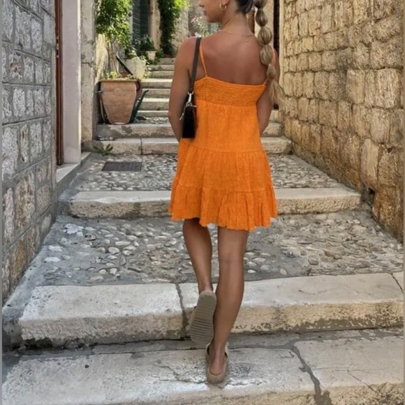 Zara orange 🍊 textured mini dress size Large L - Picture 4 of 8